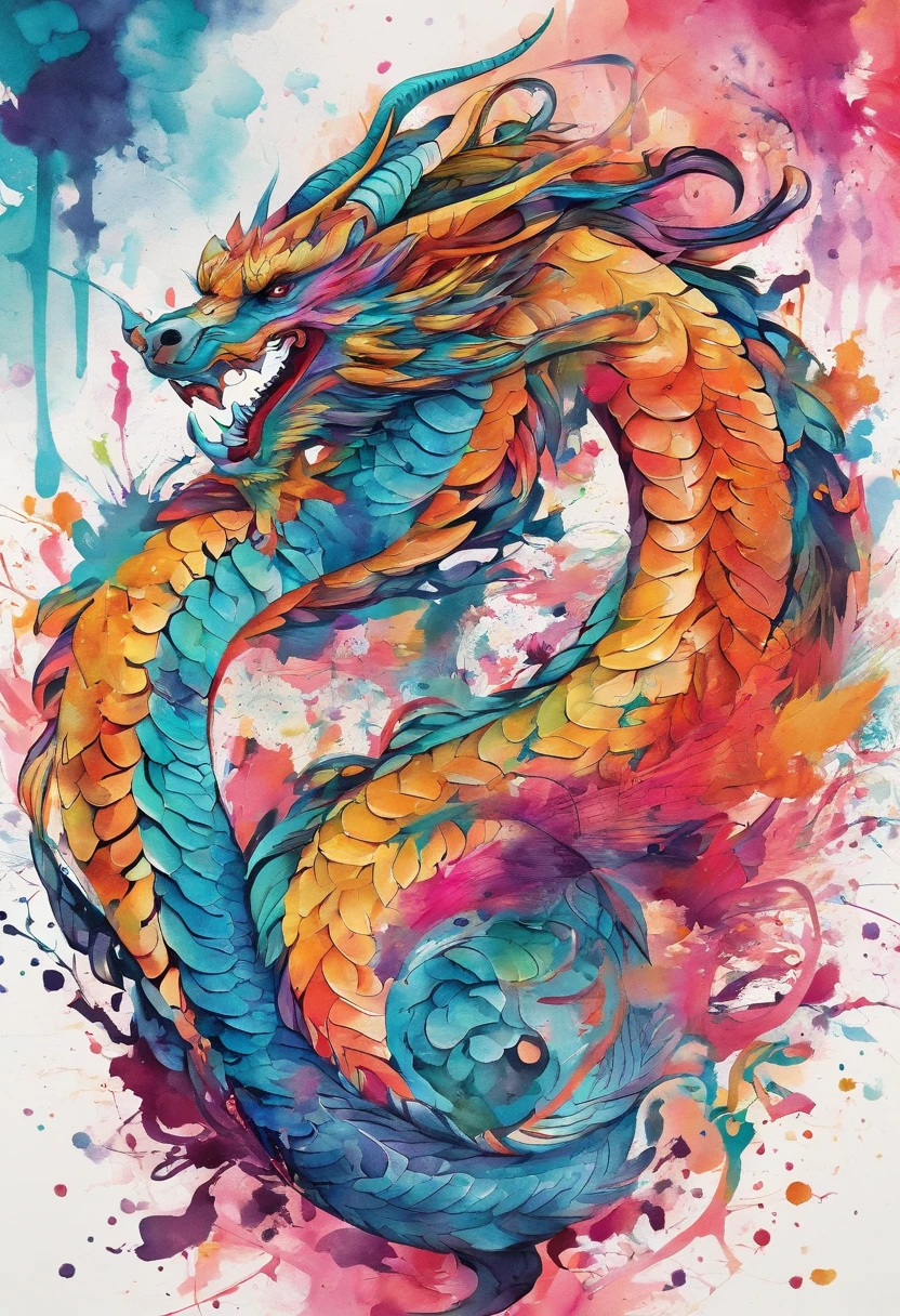 （（tmasterpiece，best qualtiy，extremely detaile，超高分辨率，detailedbackground）），In the world of watercolor，The dragon's elegant posture shows its brilliance and color，Its body is curved and fluid，Every line drawn exudes vitality，Simple artistic dragon body lines，The soft texture of watercolor，The rendering of color makes the whole picture dynamic，（（s fractal art）），（（（abstract backgrounds））），（（a color）），blossoms，Every drop of ink is mixed with the pigment，It's all the collision and release of the artist's soul。