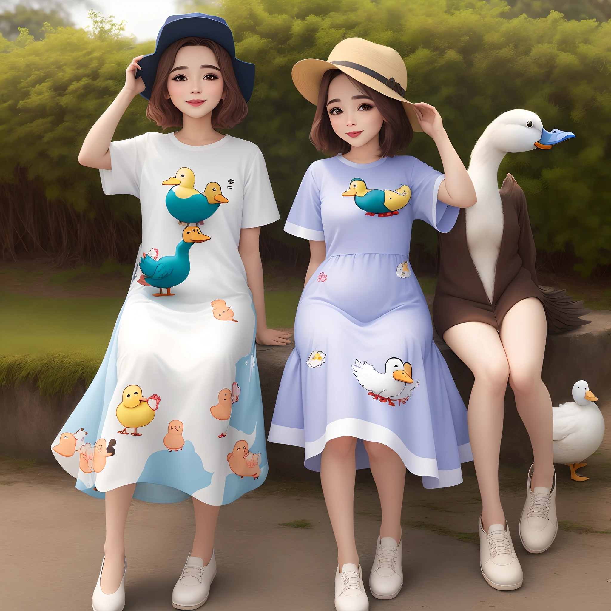 Dois patos um com terno e outro de vestido