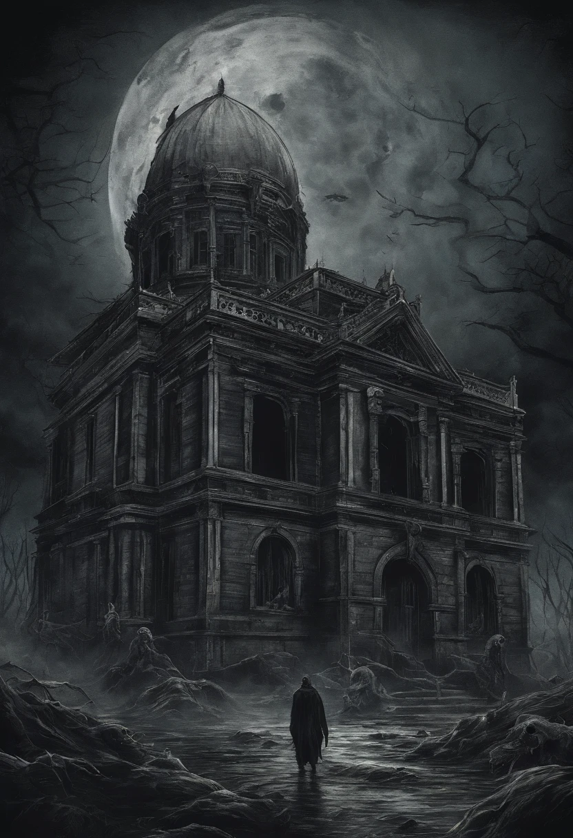 Grupo de astronaltas trocando tiro com Alienigenas Lovecraftianos , em um templo antigo na lua