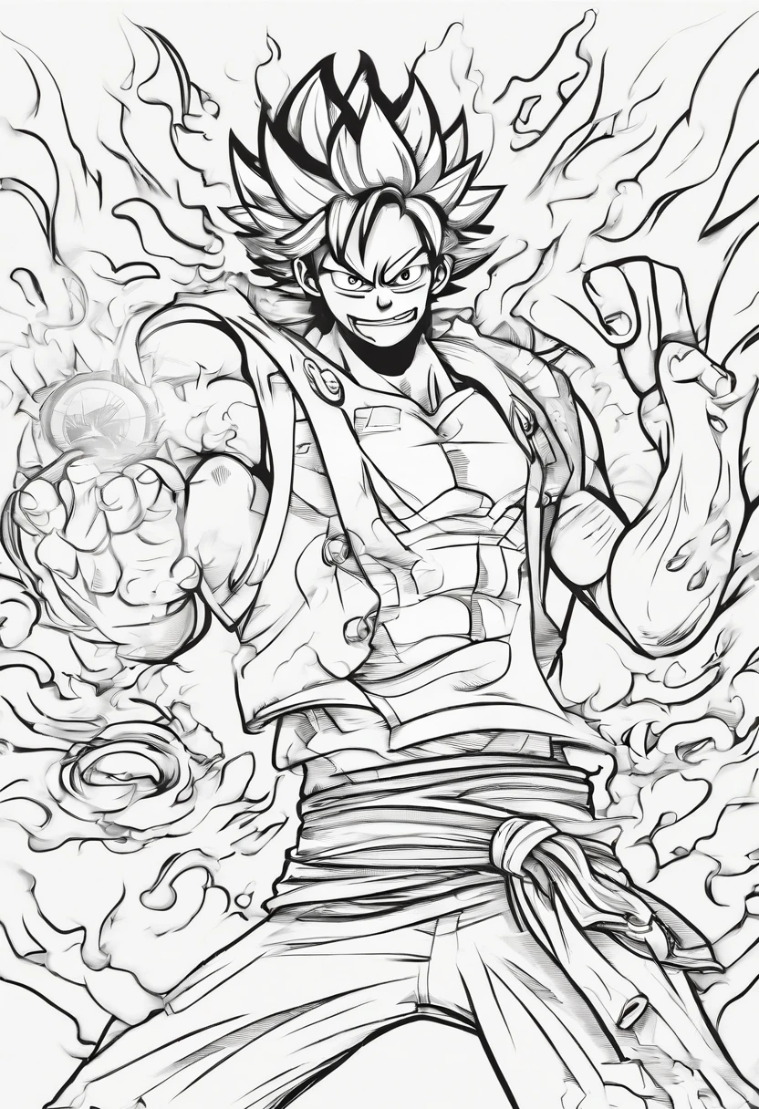 Start with a simple outline of Luffy's body in Gear 5. Focus on his muscular physique, wide shoulders, and distinct hairstyle.
Add the details of his face, including his scar under his eye, and emphasize his determined expression.
Highlight the key features of Gear 5, such as the flaming aura surrounding Luffy's body. Use simple, abstract shapes to represent the flames.
Pay attention to Luffy's straw hat, ensuring it's part of the composition as it's a crucial part of his character.
Use a limited color palette, primarily red, black, and white to maintain a minimalist style.