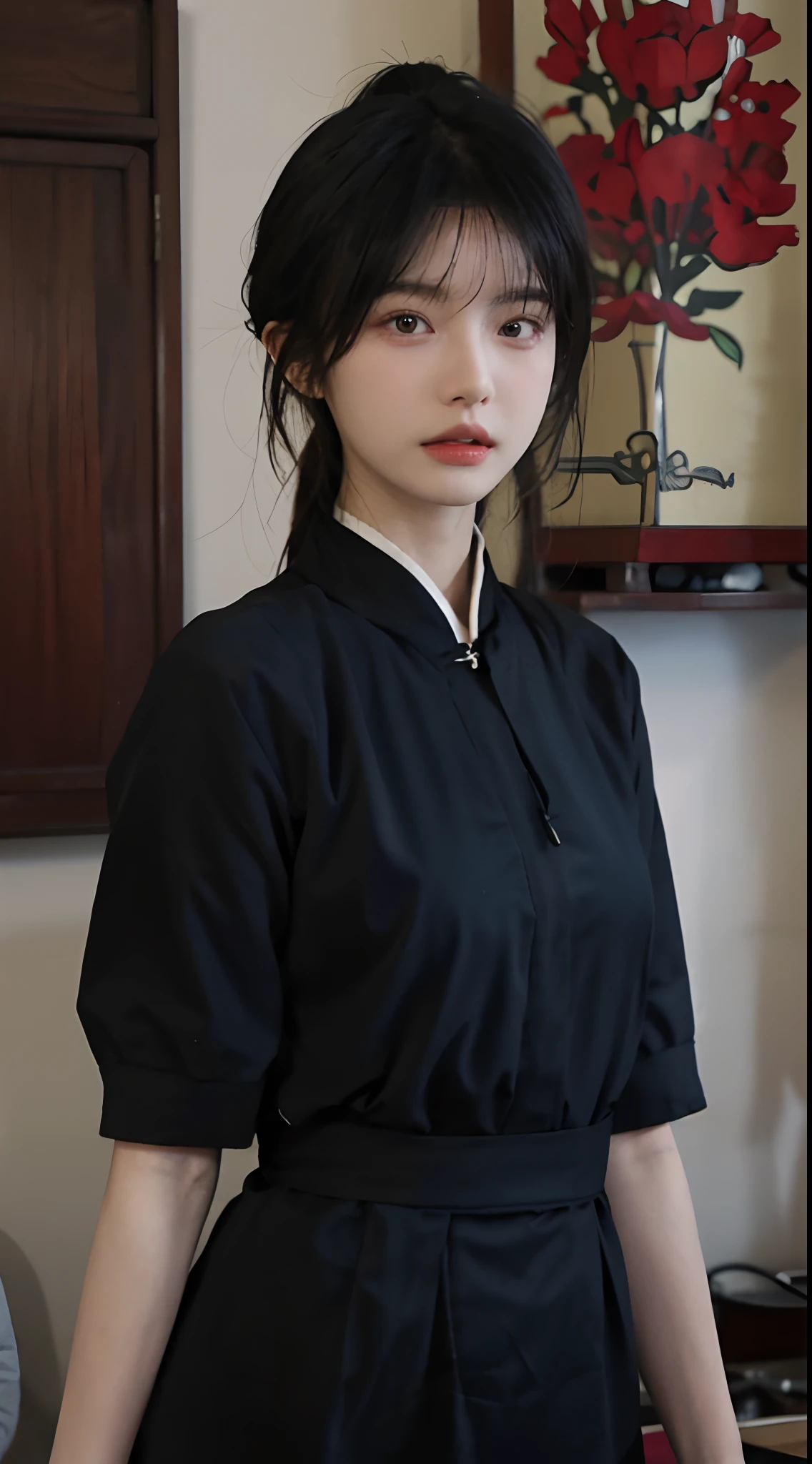 oriental young woman, black ducktail, upper body, face, facing camera, white short-sleeved Japanese nurse suit, white long pants, white nurse shoes, background is flat white wall, 8K, high detail, wide angle view, cinematic --no cap --no hat --no waist belt --no button --no waist band

photorealistic, ultra-detailed, 8K resolution, cinematic Dramatic composition, atmospheric --ar 16:9 --stylized 1000 --chaos 30 --V 5