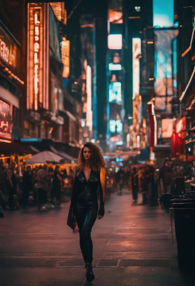beautiful detailed eyes, cyberpunk aesthetic, glowing neon lights, futuristic cityscape, holographic display, advanced technology, street fashion, bustling crowd, urban atmosphere, dynamic composition, vibrant colors, high contrast, dramatic shadows, immersive experience, sci-fi vibes, fast-paced movement, energy and excitement. (best quality,highres,ultra-detailed,photorealistic:1.37), HDR lighting.