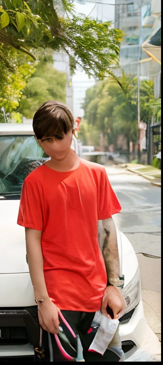 Change background cyberpunk realistic, realistic boy, realistic boy, realistic car, ultra realistic