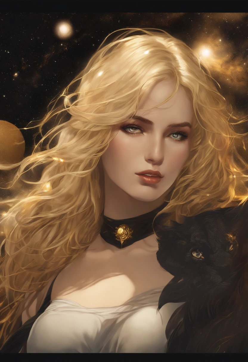 obra prima, qualidade superior, Estilo anime, Nude blonde woman with three golden eyes, in the space