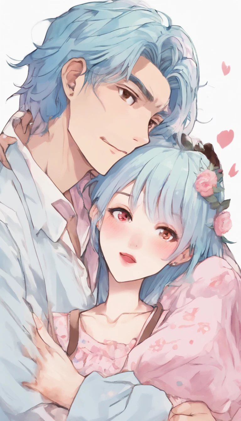 ((Male and female couples)), Idol Photos, Magazine covers, Photos of actors, Professional Photos, Height difference, tall male, Happiness, youthfulness, extra detailed face, detailed punk hair, very detailed character, inspired by Sim Sa-jeong, Cai Xukun's, detailed realistic faces, highly detailed realistic face, high detailed face anime, realistic detailed face, Accurate detailed face, attractive androgynous humanoid, Cool Korean fashion in black and white, ((Man with light blue hair)), ((Woman with pink hair)), ((Woman with long hair below waist)), ((Man with short hair over ears)), ((Pink hair woman with gentle expression)), ((Man with light blue hair with wild expression)), high-level image quality, masterpiece, Photographed so that the whole body can be seen, Photographed to make clothes look beautiful, Take your eyes off, ((two individuals)), ((British couple))