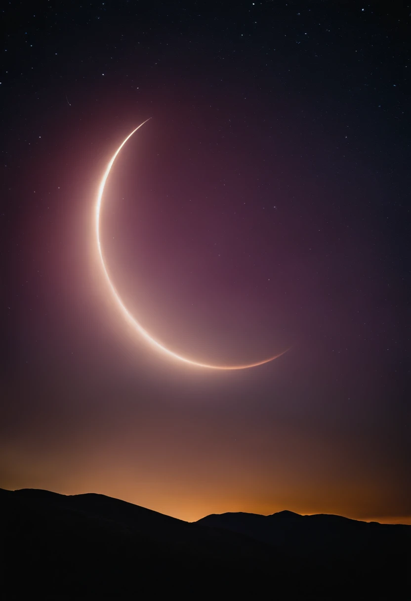 Photo of night sky with crescent moon and stars, colorful night sky, Beautiful night sky, Shining crescent, crescent, The glow of the refracted moon, Moon and stars, Beautiful moonlight, Iridescent sky, Moon in the sky, cosmic and colorful, Empty Moon, Dreamy night, cosmic sky, cosmic sky, cosmic colors, Beautiful moonlight
