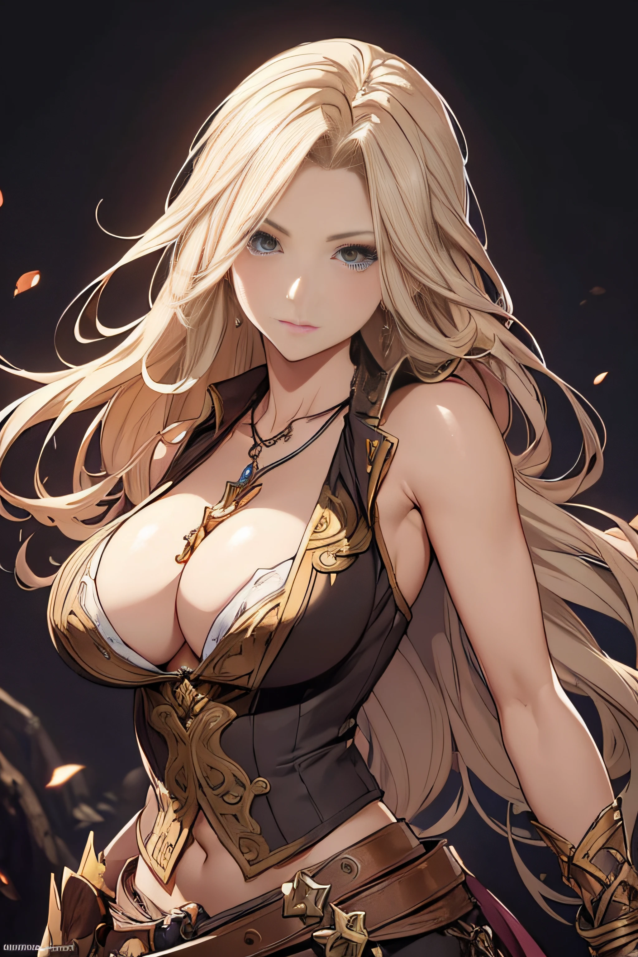 a drawing,Draw a woman with long hair in a vest and necklace, detailed anime character art, Boris Vallejo. Octopath Traveler, Beautiful character painting, detailed character art, detailed character portrait, Anime character art, Character portrait art, Character artwork, Stunning character art, epic exquisite character art, official character art, granblue fantasy, character art