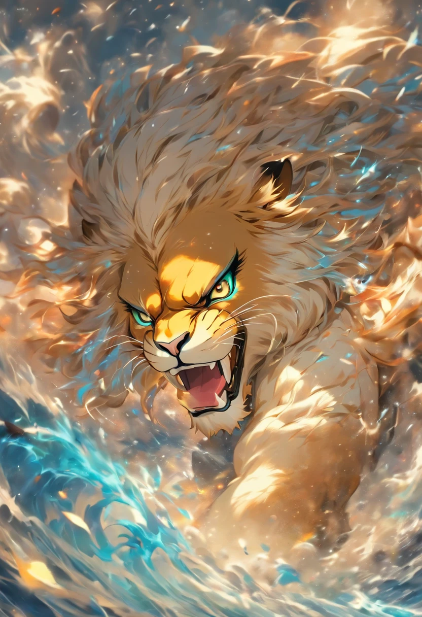 splashart, lion head, Delicate mane ((white backgrounid)), piercingeyes, Epic Instagram, art stations, Color paint style+, Contour lines, hyper detailed intricately detailed, illusory engine, magnifica, intricately details, Splash screen, Complementary color scheme, realistic concept art, 8K分辨率, Deviantart's masterpiece, An oil painting, Heavy brushstrokes, Ink drops, Splash proof