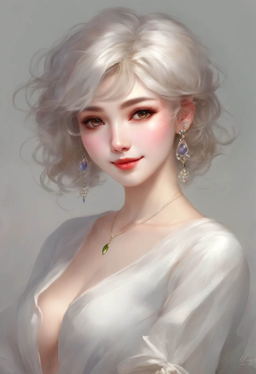 Professional、(4k photos:1.1) (Jeremy Ripking:0.3)、(Anna Dittmann:0.3)、(Ariane Mark:0.3)、(Sharp Focus:1.3)、high détails、((Pose Photo)), Full view, masutepiece, (White wall background), (reality: 1.2), 1 girl, ,(beatiful detailed eyes), ((Cute little nose) ), ((Very cute and beautiful girl)) , Detailed face, ((blush)),Silver hair, ((Ultra short hair)), Very short bob cut,Pretty eyes、drooing eyes、 (Beautiful green eyes), ((eye line)),flat breast、 Fine mechanical parts, silky white skin, revealing cleavage、(Protruding buttocks: 1.35), ((Smile)), ((White panel wall background: 1.25)), (isometric: 1.0), in 8K, (High resolution: 1.5), ((Cute idol face : 1.5 )), (model poses: 1.5 ), looking in camera, (upward-eyed: 1.3), (Breathing ears),Wear (Tight shirt:1.2)、Beautiful Detail Face、(attractive young woman:1.3)、(Captivating:1.1)、Natural Breast、