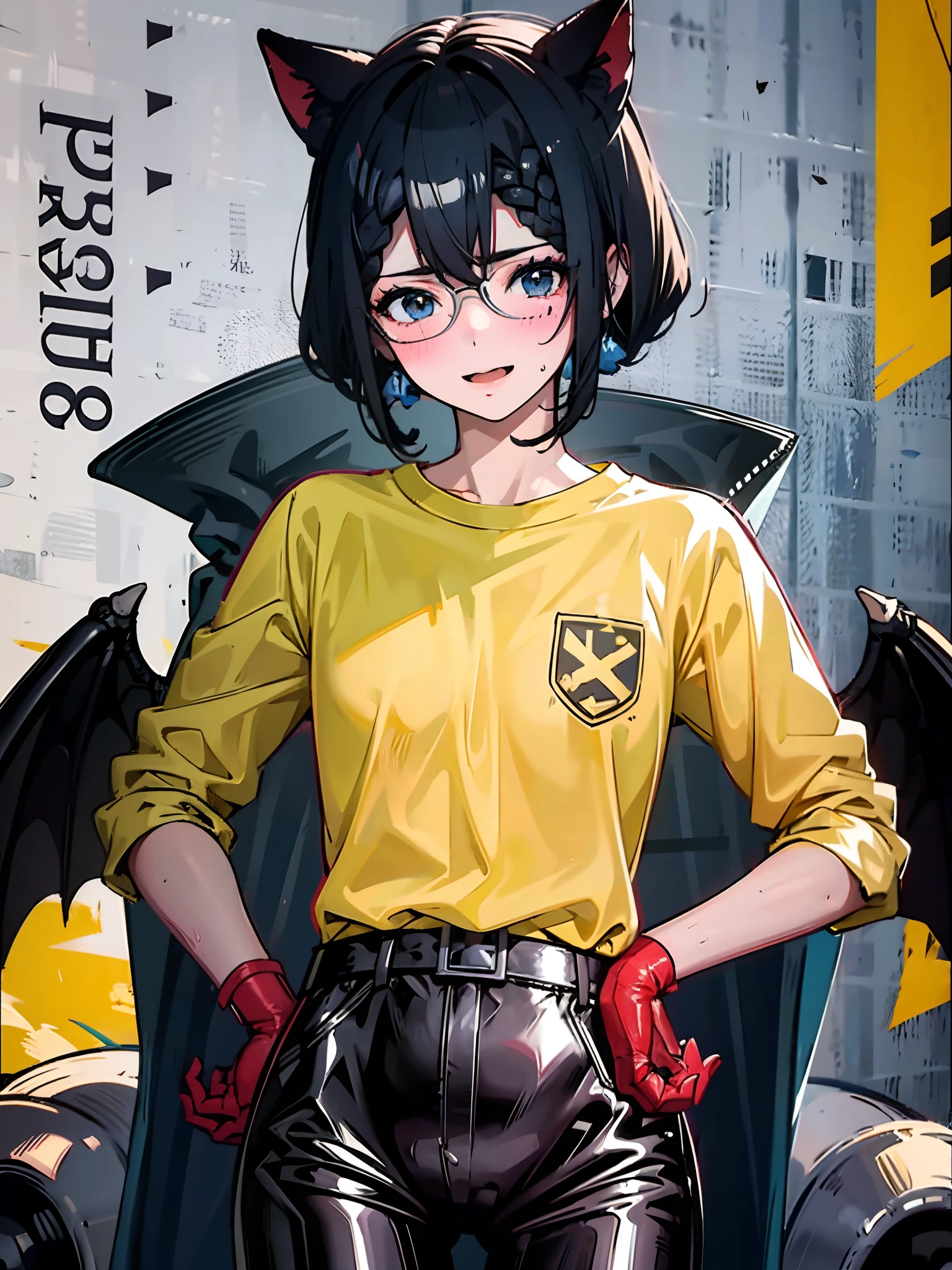 boy black pants yellow shirt black eyes black hair muscle