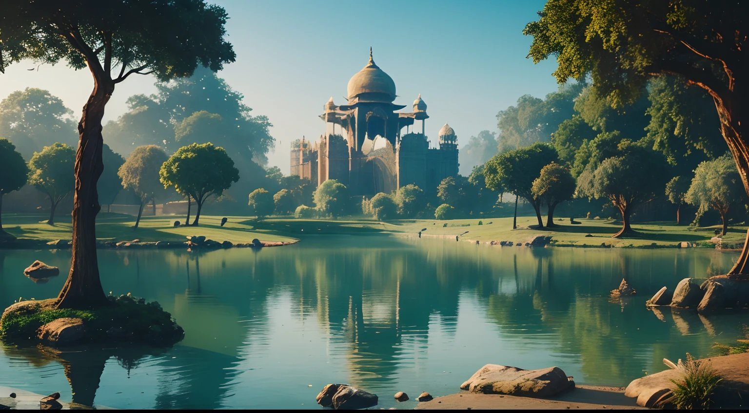 The mystical world of ancient India is showcased with lush landscapes, grand palaces, and mysterious forests. Narration or voiceover sets the tone.*
