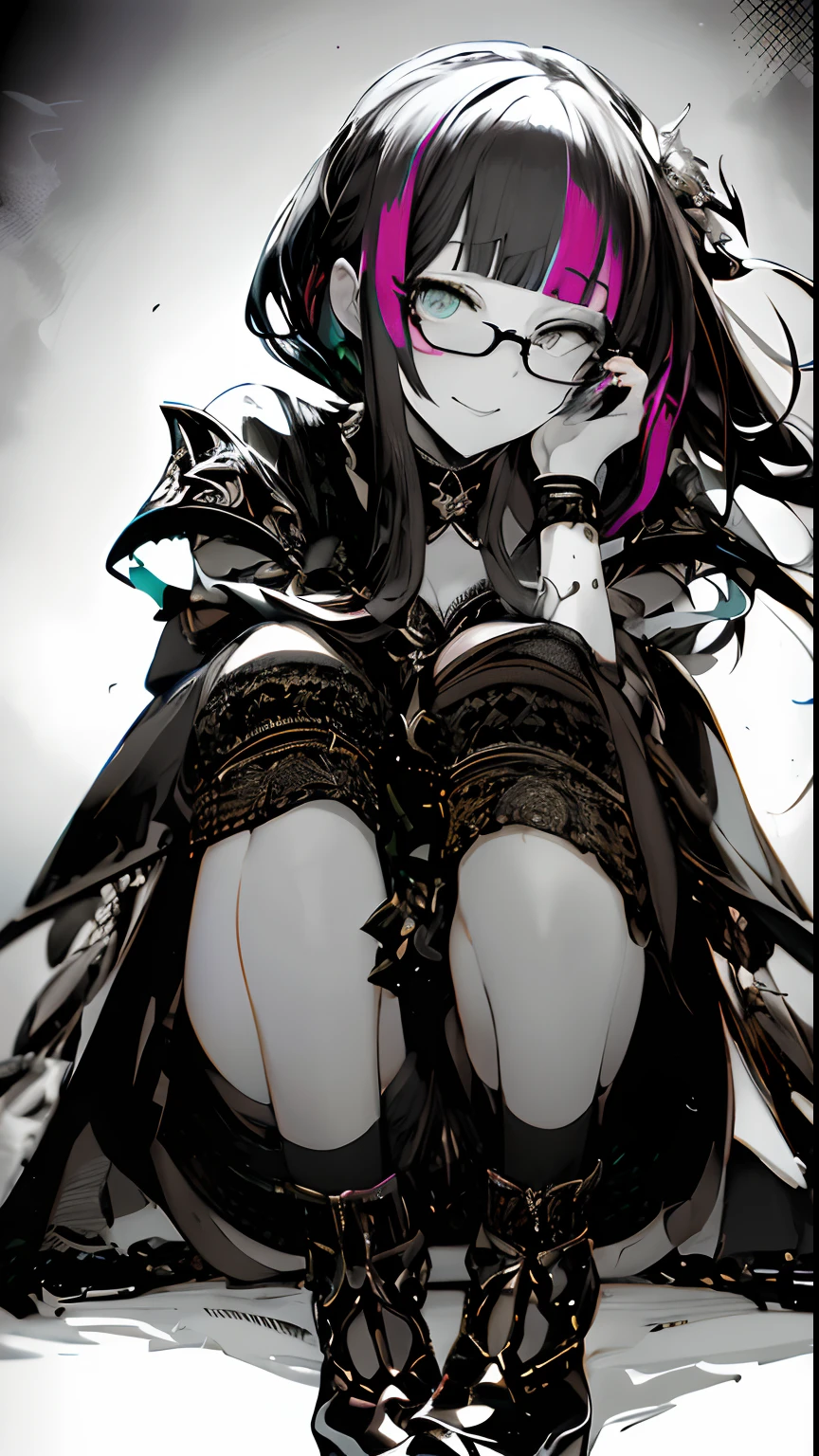 Huza、Huza、1girl in, grey eyes, Long Aqua Hair, Cross-eyed、Stranger、View other people、Blunt bangs、Sitting,hand between legs,maid, Glasses, over-kneehighs,Ahegao , Silly,Sexual ecstasy,Drunken eyes,Blunt bangs, Black hair,(masutepiece:1.2, Best Quality), (finely detailed beautiful eye: 1.2), (Detailed background,Dark Fantasy), (beautifull detailed face), High contrast, (Best Illumination, extremely delicate and beautiful), ((Cinematic Light)), Colorful, Hyper Detail, Dramatic light, Intricate details,Full body、A dark-haired、Ahegao ( Silly / Sexual ecstasy)、Cross-eyed、Stranger、View other people、Blunt bangs、 over-kneehighs,Ahegao , Silly,Sexual ecstasy,Drunken eyes,Blunt bangs,,(masutepiece:1.2, Best Quality), (finely detailed beautiful eye: 1.2), (Detailed background,Dark Fantasy), (beautifull detailed face), High contrast, (Best Illumination, extremely delicate and beautiful), ((Cinematic Light)), Colorful, Hyper Detail, Dramatic light, Intricate details,