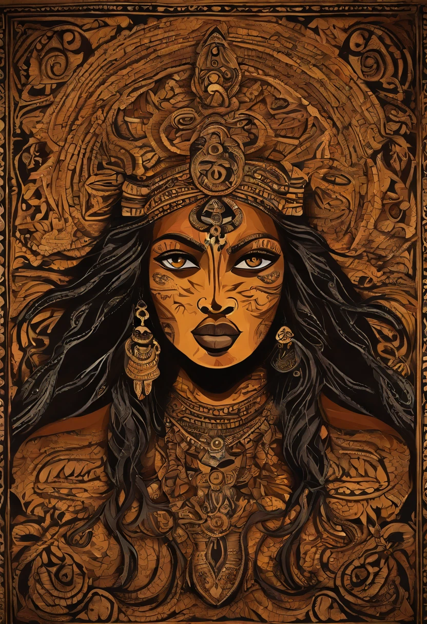 goddess of water and darkness and to a lesser degree goddess of caves associated with the underground oceans and lakes portrayed painted on a cave wall as a lady shrouded in darkness above a pool