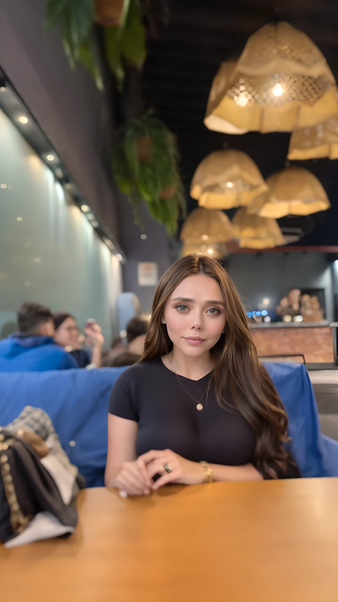 (RAW style, masterpiece, best quality, ultra-detailed), 28 years old Elizabeth Olsen posting outdoor, deep V sweater, big breast, beautiful night, cheerfully and happy, clear sky, analog style, (skin texture, film grain), cinematic light, sidelighting, ultra high res