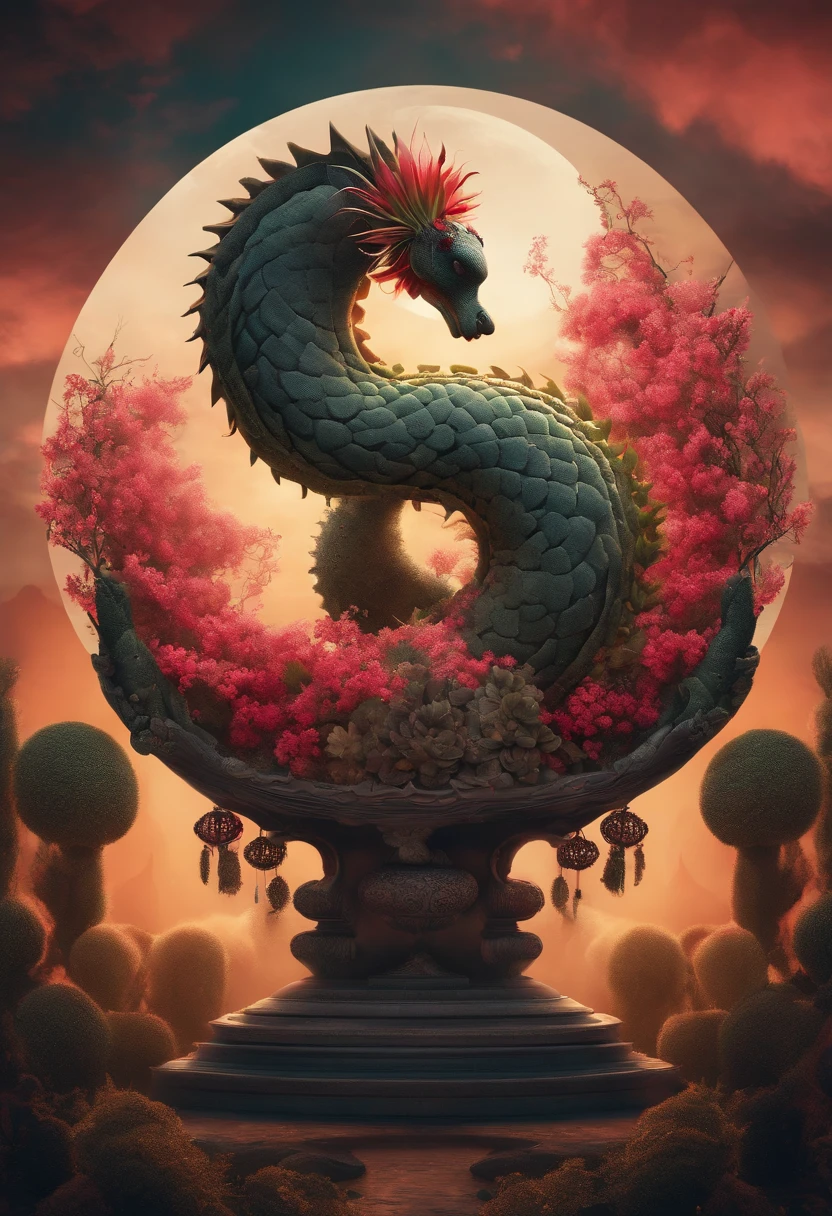 best qualtiy,daynight, yin yang, yinyang shaped, Central symmetry, cherry-cactus hybrid, Excellent digital art with rich details