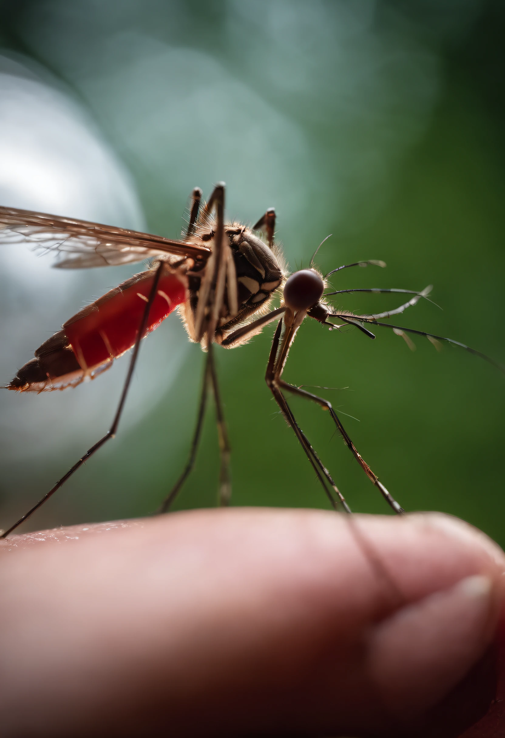 A mosquito hanging on your arm and sucking blood