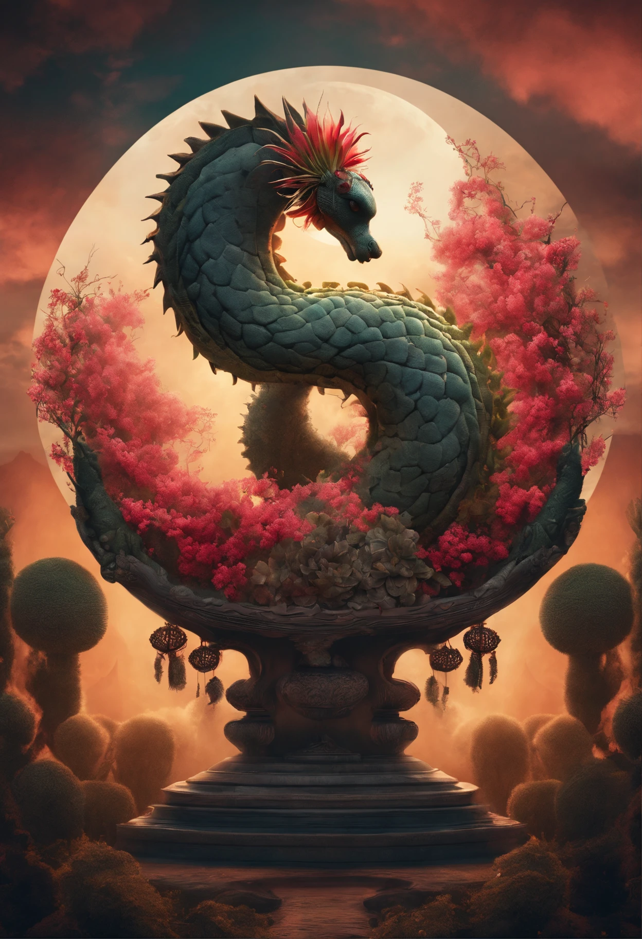 best qualtiy,daynight, yin yang, yinyang shaped, Central symmetry, cherry-cactus hybrid, Excellent digital art with rich details