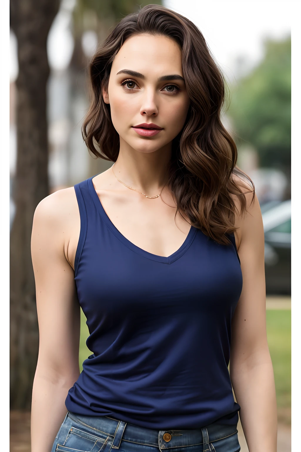 masutepiece, Photorealsitic, Best Quality, intricate and delicate, 8k wallpaper, top-quality, masterpiece, realisitic, ultra-detailliert, 1人の女性, Beautiful woman at 40 years old, (Shorthair:1.23), ((straight haired)), (35-year-old woman), (A hyper-realistic), (masutepiece), (8KUHD), Focus on the face, (Fractal Art:1.23), V-neck T-shirt, (Facing the front), (((Look at viewers))), A woman similar to Gal Gadot