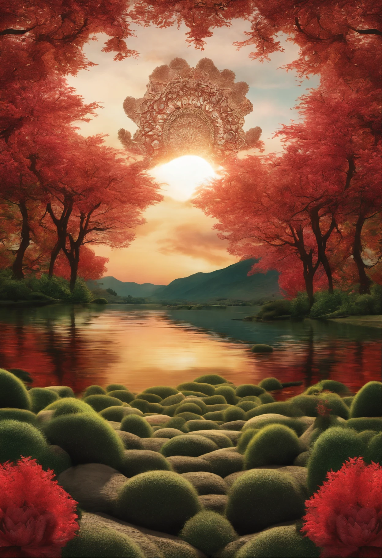(best quality:1.2,4k,8k,highres,masterpiece:1.2),day and night (equal importance), yin yang and yinyang-shaped (equal importance), central symmetry, cherry-cactus hybrid, excellent digital art with rich details, vibrant colors, intricate lighting