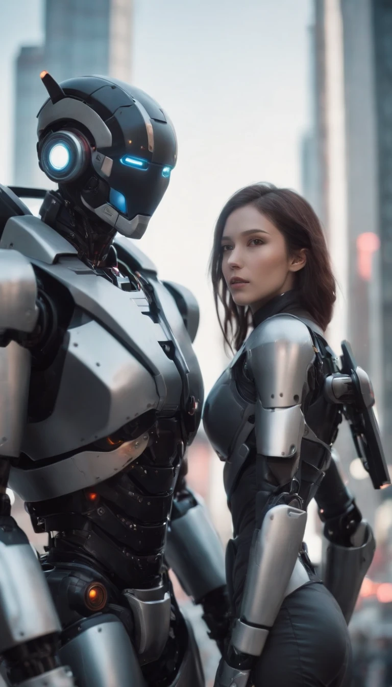 Anime scene of two people in the city with robots, Digital cyberpunk anime art, Cyberpunk Anime Art, Cyberpunk Anime Mech Girl, cyberpunk anime art, Modern Cyberpunk Anime, Digital Cyberpunk - Anime Art, Anime Mecha Aesthetics, Anime Badass 8 K, Best Anime 4K Konachan Wallpaper, Mecha Aesthetic, Cyberpunk Anime, Anime Style 4 k