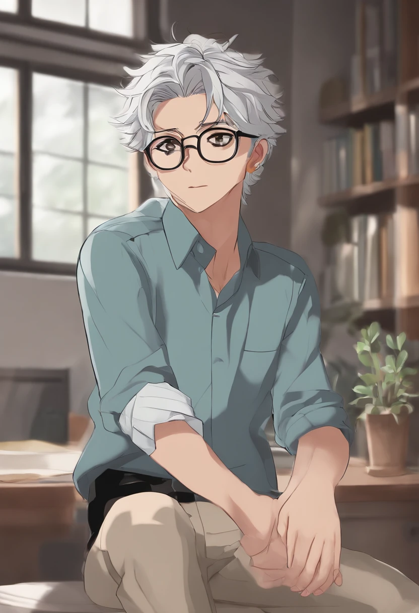 A drawing of a person with glasses and a shirt, desenhado no microsoft paint, inspirado em Un'ichi Hiratsuka, mal desenhado, como um personagem de anime, Killua Zoldyck, em estilo anime, Toru Narita, segurando uma pose de pudica, com o dedo indicador, Killua Zoldyck cabelo preto