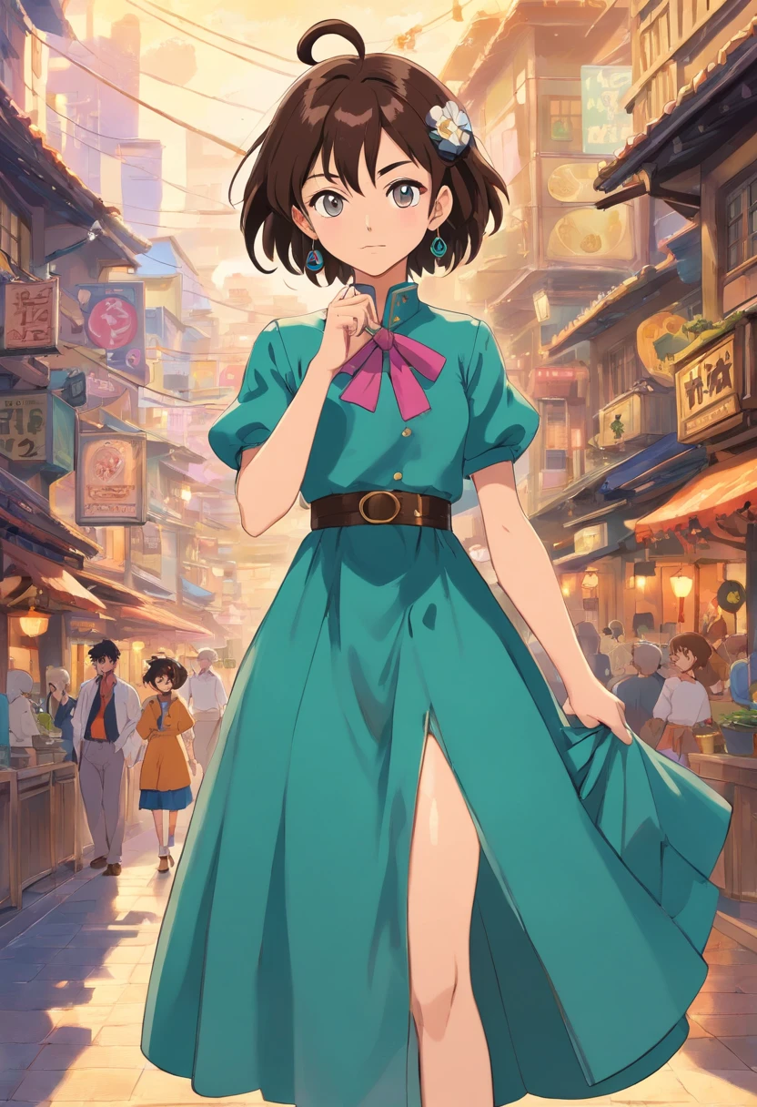 (Garota 15 anos, pele clara, olhos castanhos e cabelos castanhos cacheados) (Vestido preto, modelo fofo) (cidade de Morioh Town, diamond is unbreakeable) (Ao lado dela Rohan Kishibe parte 4 JoJo's Bizarre Adventure)
