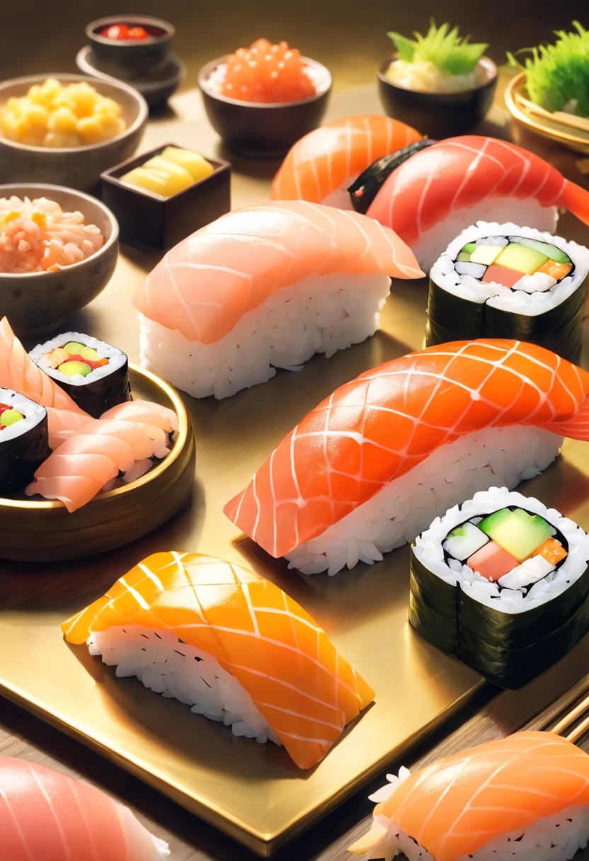 Photo photo of the most expensive sushi dishes of luxurious golden color, High quality