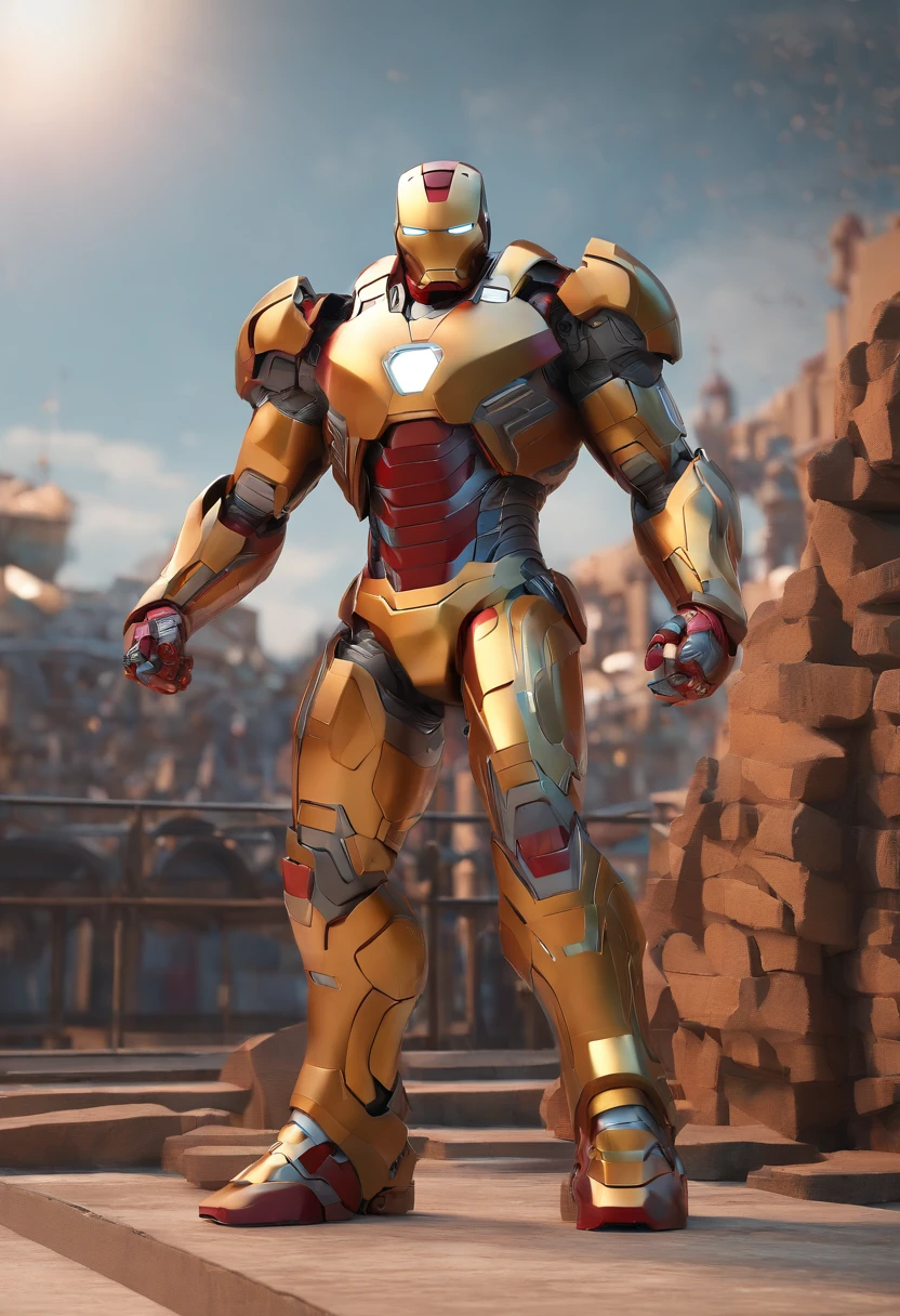 Chnge the background and make the fullbody and facr into iron man