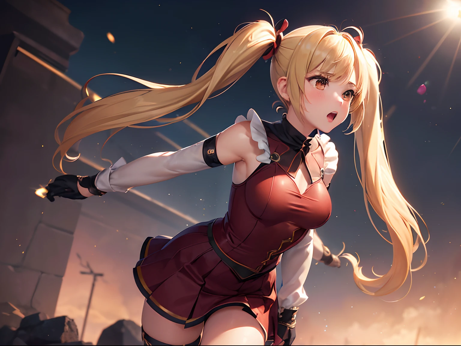 Final Fantasy-style photorealistic portrait of Henry Cavill,(((Petite girl with blonde twin tails))),(masutepiece, Best Quality:1.3), (Ultra-detailed:1.3), 1girl in, Solo, ( hair messy, Long hair), (), flat chest, Yellow eyes, Cowboy Shot, Cinematic lighting, (((Glowing particles of light))), (arms behind back), Dynamic Angle,(((NSFW))),(((all-fours))),(((red blush)))),(((Shout something))),(((noose))),(((chies))),(((Open your legs)))