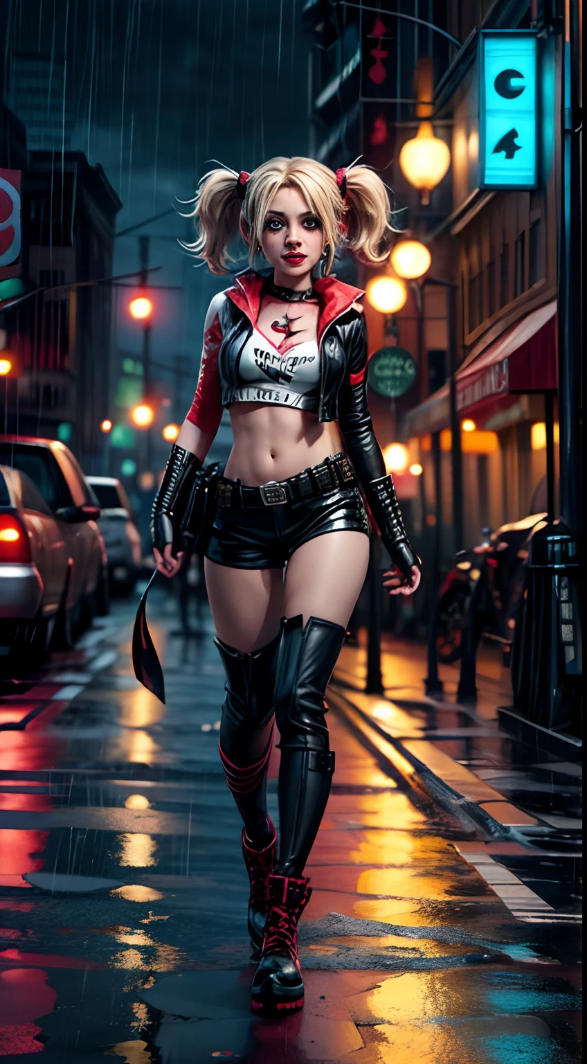 FULL BODYSHOT, Harley Quinn, Stop in the rain, In Gotham City