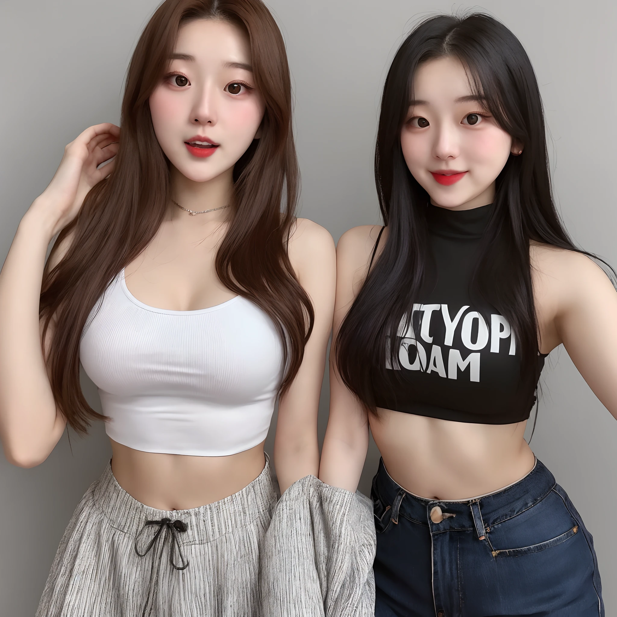 A 20 year old cute Korean girl with girlfriend material vibe. Wearing crop-top.