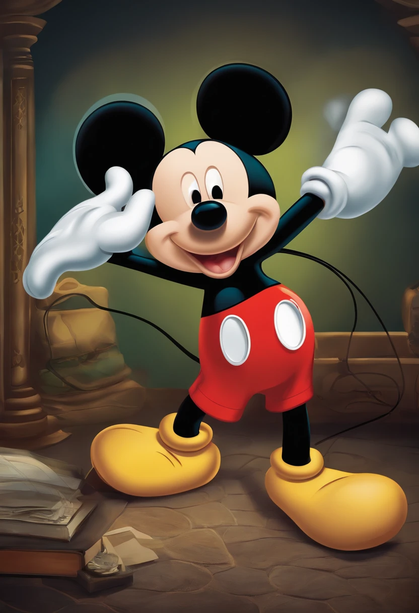 luva de mickey na frente do computador