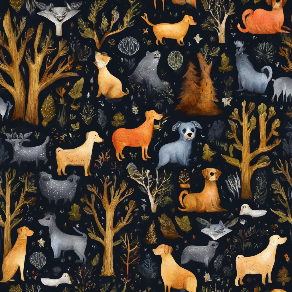 design de camisetas, fundo preto, arte centrada, 2D, vetor, salpicos de cores vivas, detalhes intrincados, Necromancer-pug dog character in black oil coat with wet glitter-looking hood, noite de lua cheia, Meia-noite, graveyard, tombs, Dry trees, luz de aro, Vinheta de borda, Greg Rutkowsk