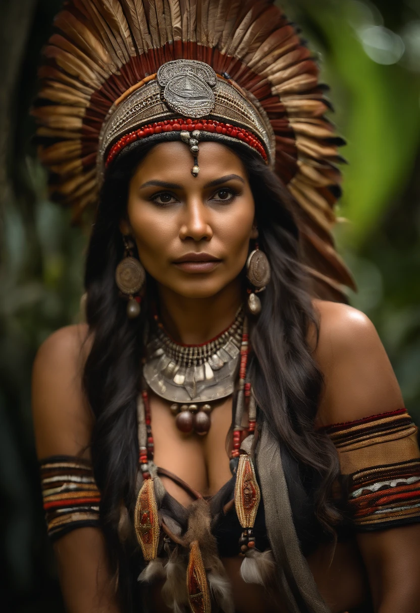 1 Beautiful Amazonian Tribal Woman, colombiana, wearing tribal head dress and accessories, sentada tomando banho nua no rio, mostrar vagina e mama, hyper realistic, textura realista, dramatic lighting, Foto Nikon RAW, 8k, Fujifilm XT3,CitrinoDreamMix, master part, best quality, Realistic, nu, mostrar vaginal, (fotorrealista:1.4), ultra detalhado, visible whole body, (((sorrir:1.2)))