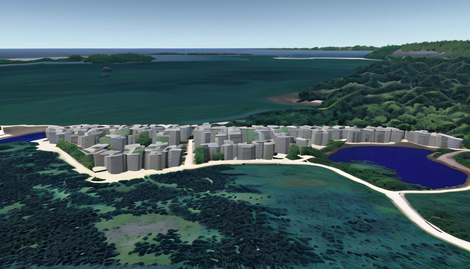mar, montanhas, versao, Trees in 3D, floresta em 3d, avenidas no lugar do branco, carros,