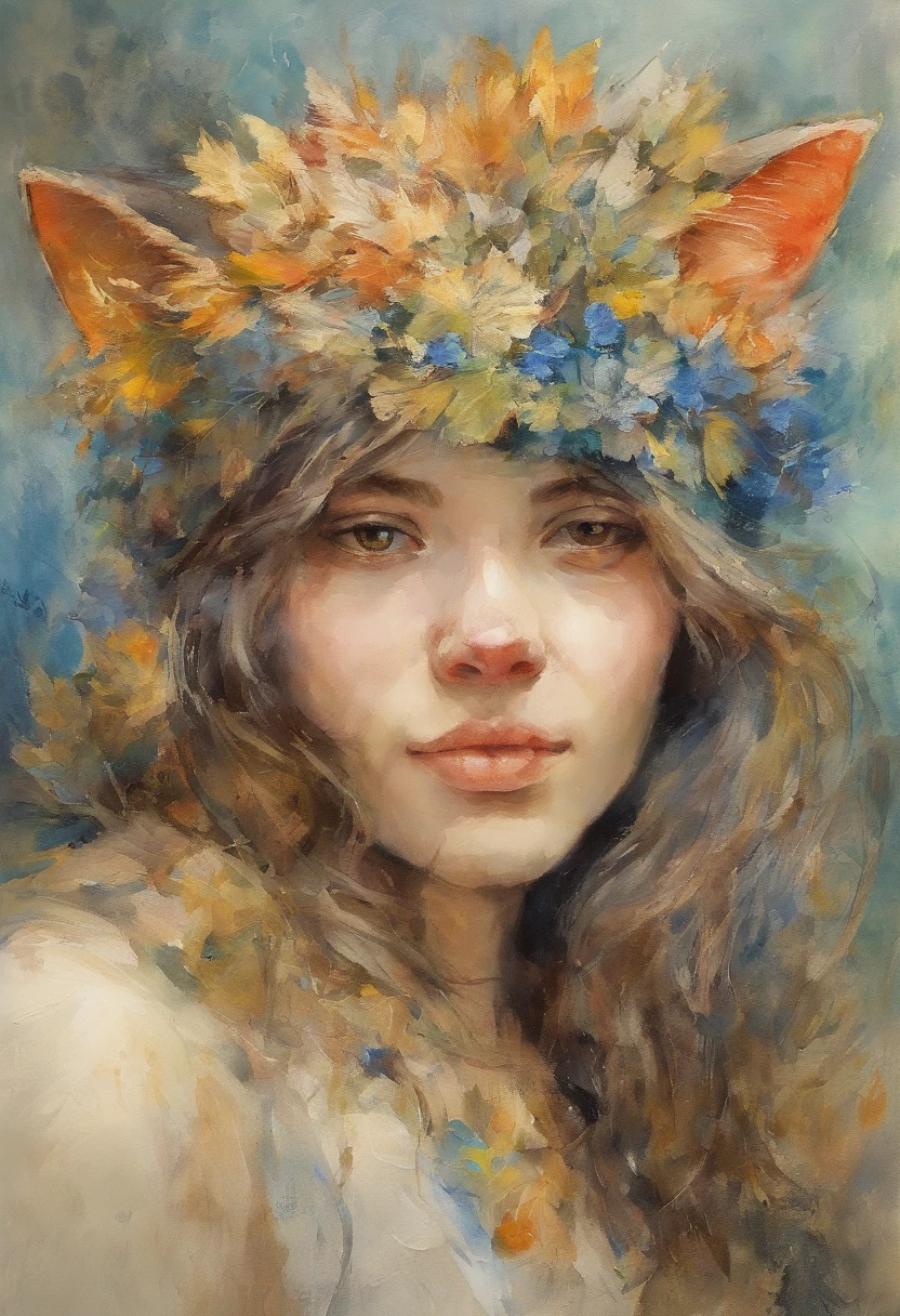Cat-eared girl,Van Gogh's self-portrait::styles Pointillism styles、It's sir-like々It is made of big and small things.、Clear Color Dots、Highly detailed ::n_Style Anime、Photorealsitic、Deformed、glitched、highcontrast、noisy ::Seeds 1000