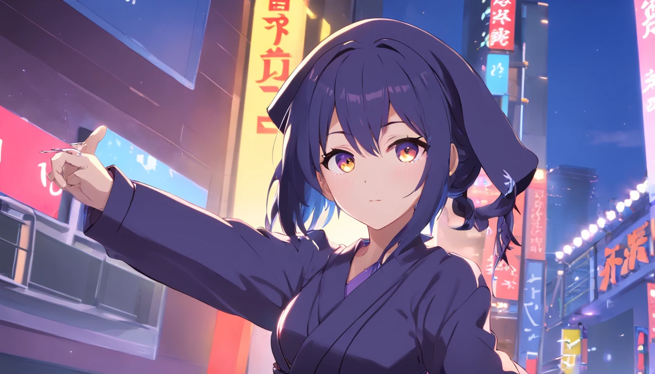 Embora pequeno e tem uma figura perfeita,、Warrior with small breasts holding a huge scythe behind her hand, Japan set of sailor suits followed by wearing capes、The main color is matte black、The second color is purple, It's not underwear underneath Japan's sailor suit, His Japanese sailor's costume was deduced、reduzido, Ela transpira、the body is very wet(circunstanciado), Ela tem uma tatuagem no corpo, She overcame it with a sexy, demonic aura., It is an original character drawn with the whole body, alta qualidade, Obras,16 mil, Anotomaticamente preciso e ultra-detalhado, Esta menina tem um par de olhos educacionais, Facial Emotion, rabo de cavalo alto, Virgem de 20 anos, She's walking under the moon and in the middle of the street