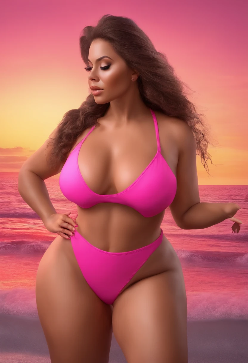 NSFW Realistic Photorealistic Pink Bikini Fat Body Type Sensual Bust Huge Ass Squat Open Legs