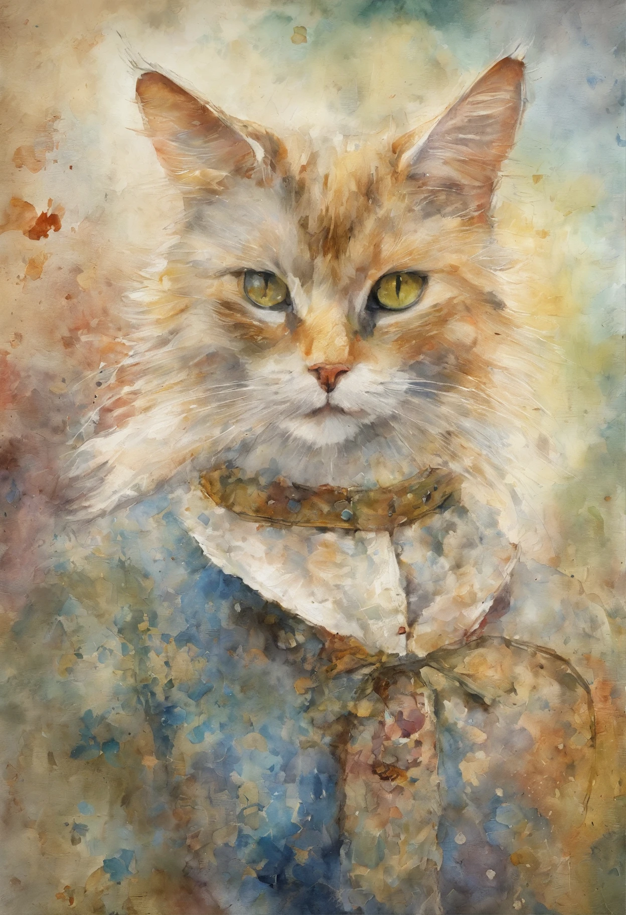 Cat-eared girl,Van Gogh's self-portrait::styles Pointillism styles、It's sir-like々It is made of big and small things.、Clear Color Dots、Highly detailed ::n_Style Anime、Photorealsitic、Deformed、glitched、highcontrast、noisy ::Seeds 1000