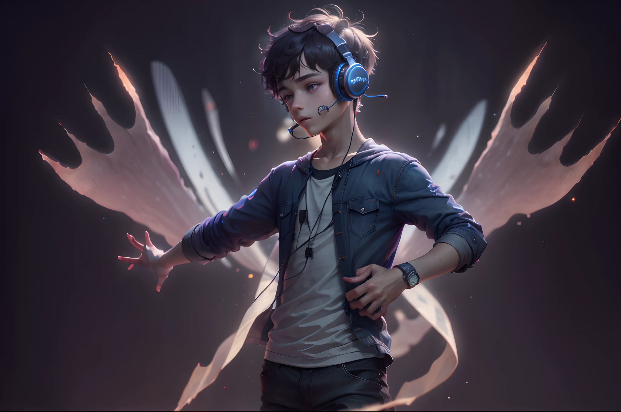 A boy dancing with headphones