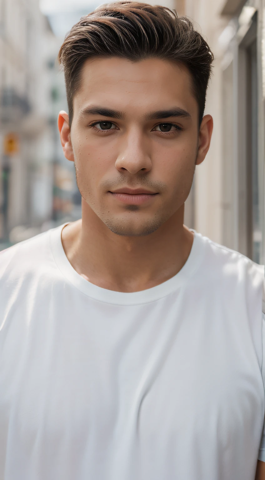 man in a white shirt looking at the camera, handsome male, attractive male, very attractive man with beard, attractive man, handsome man, handsome attractive face, with a small beard, young man with beautiful face, attractive young man, lean man with light tan skin, details on face, details skin, color style, realistic, high details, details skin, hyperrealistic, portrait, Eyes in camera, 8k, face in the center
