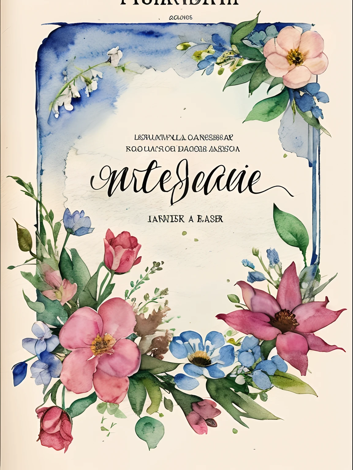 A book cover with a watercolor background and a floral pattern, poetic,  Pages, Caminhos, , poesia, capa do livro,  cobrir, poetic and symbolic,