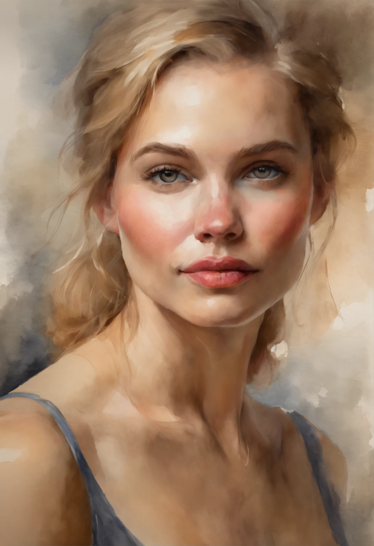 professional, (4k photo:1.1) by (Jeremy Lipking:0.3), (Dittmann Anna:0.3), (Arian Mark:0.3), (Sharp focus:1.3), high detail, wearing (tight shirt:1.2), beautiful detailed face, hazel eyes, short blonde hair, (attractive young woman:1.3), (seductive:1.1), (blushing:1.1), hourglass body shape, natural breasts, wide hips
