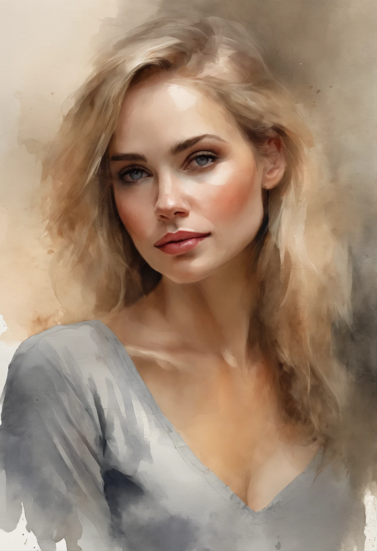professional, (4k photo:1.1) by (Jeremy Lipking:0.3), (Dittmann Anna:0.3), (Arian Mark:0.3), (Sharp focus:1.3), high detail, wearing (tight shirt:1.2), beautiful detailed face, hazel eyes, short blonde hair, (attractive young woman:1.3), (seductive:1.1), (blushing:1.1), hourglass body shape, natural breasts, wide hips