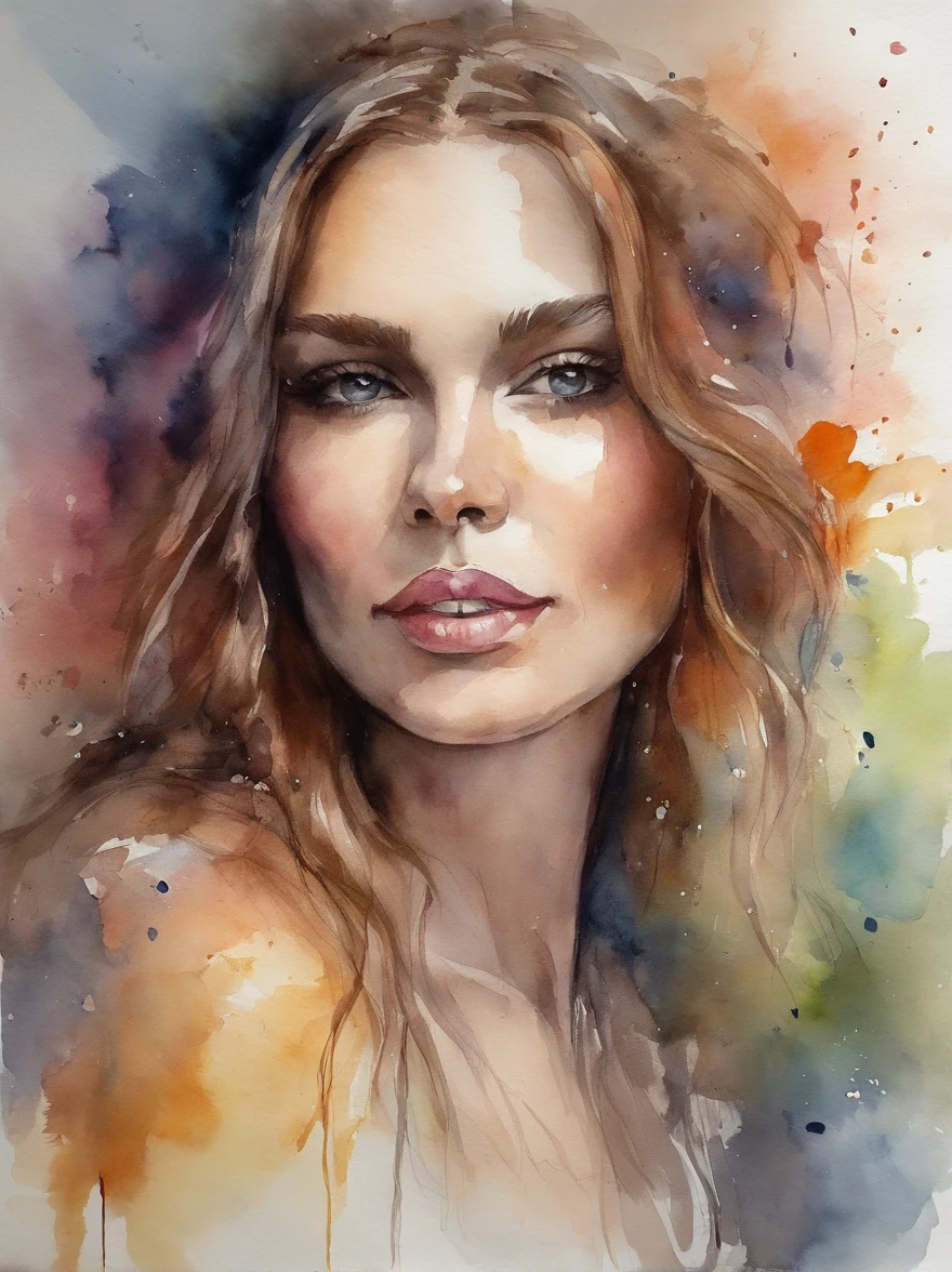 Pintura de acuarela de una hermosa chica androide : : tendencias en Artstation: : The simple composition creates a sense of order and harmony. La pintura refleja las cualidades espirituales del mundo natural. --luz neon --ar 9:16