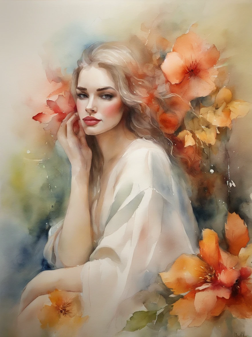 Pintura de acuarela de una hermosa chica androide : : tendencias en Artstation: : The simple composition creates a sense of order and harmony. La pintura refleja las cualidades espirituales del mundo natural. --luz neon --ar 9:16