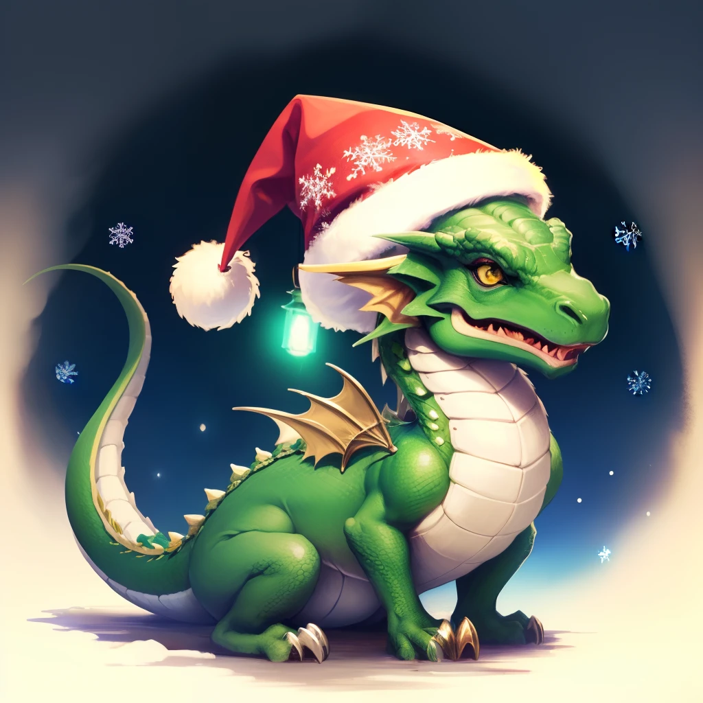 green dragon in a Christmas hat