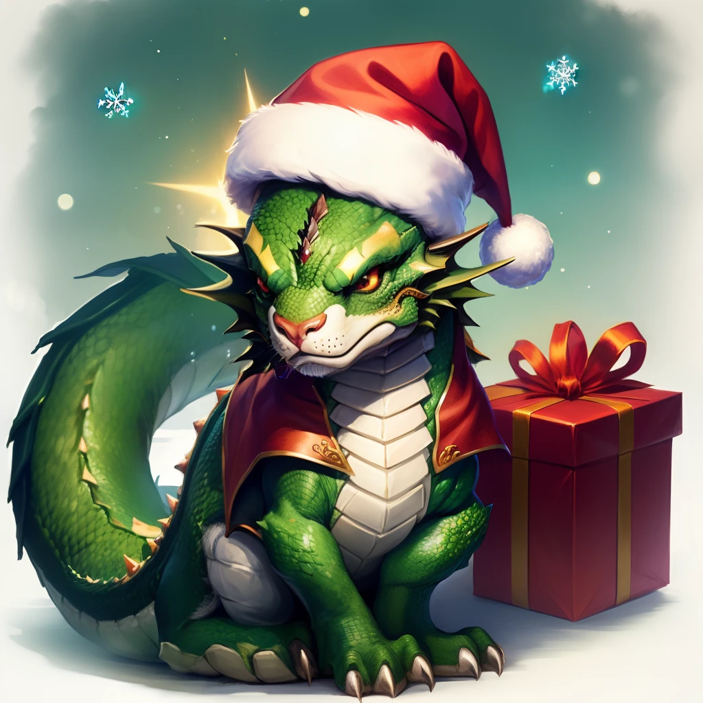 green dragon in a Christmas hat