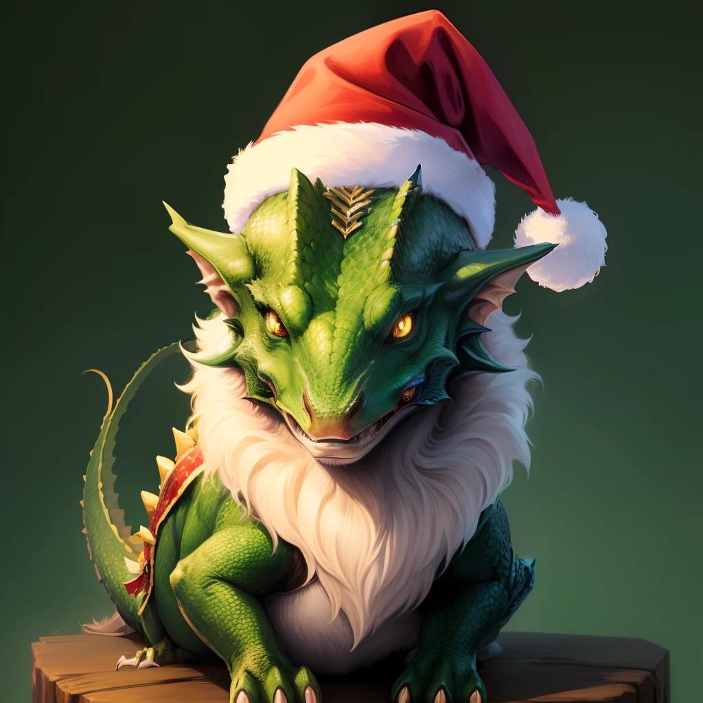 green dragon in a Christmas hat