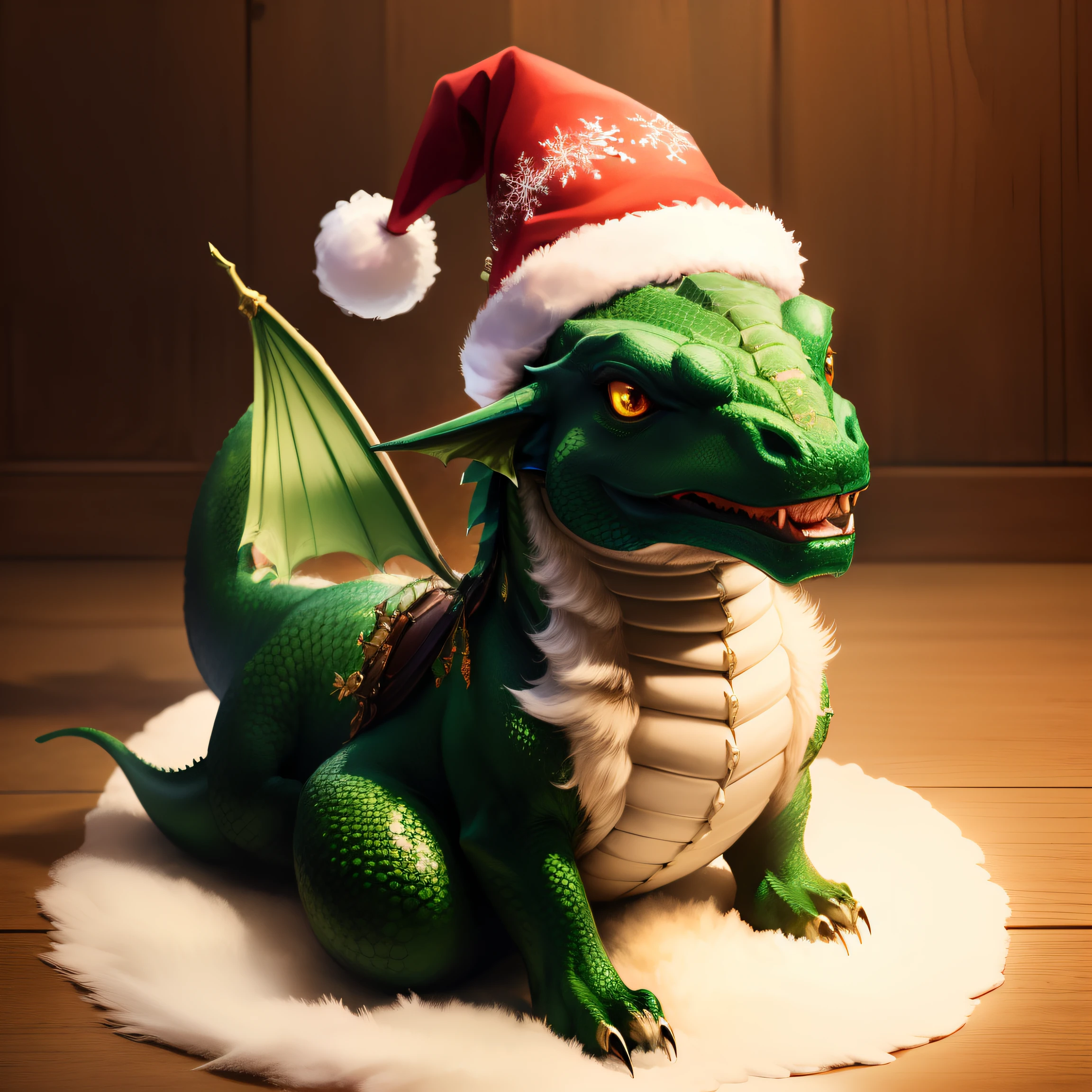 green dragon in a Christmas hat